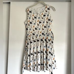 Quirky cat print white pleated dress